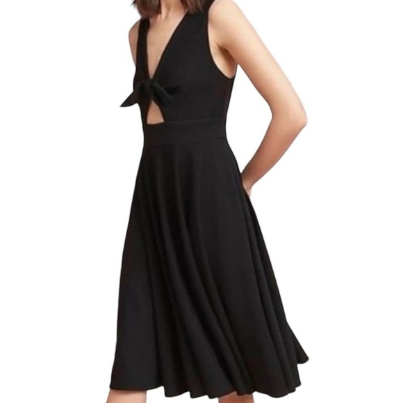 Anthro Hutch Womens Skater Dress Front Keyhole V Neck Sleeveless Black Size M - Picture 1 of 14